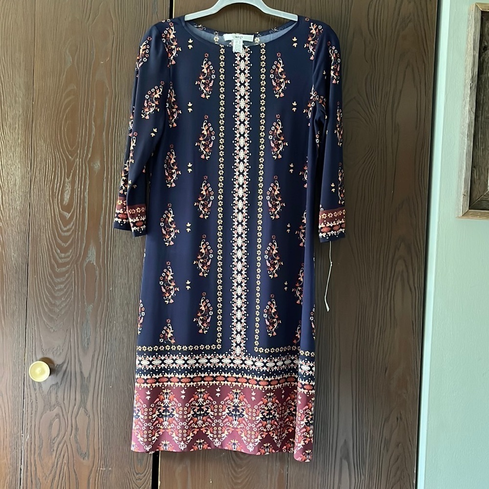 Wisp navy blue with designs dress. Size 10. NWT